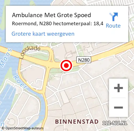 Locatie op kaart van de 112 melding: Ambulance Met Grote Spoed Naar Roermond, N280 hectometerpaal: 18,4 op 26 december 2023 20:08
