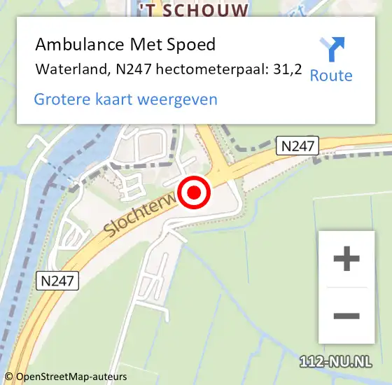 Locatie op kaart van de 112 melding: Ambulance Met Spoed Naar Waterland, N247 hectometerpaal: 31,2 op 26 december 2023 23:14