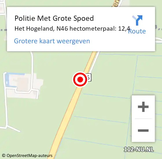 Locatie op kaart van de 112 melding: Politie Met Grote Spoed Naar Het Hogeland, N46 hectometerpaal: 12,4 op 27 december 2023 16:07