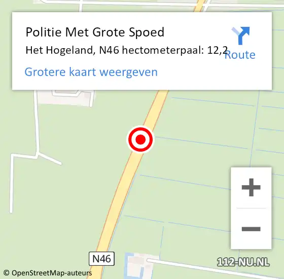 Locatie op kaart van de 112 melding: Politie Met Grote Spoed Naar Het Hogeland, N46 hectometerpaal: 12,2 op 27 december 2023 16:08
