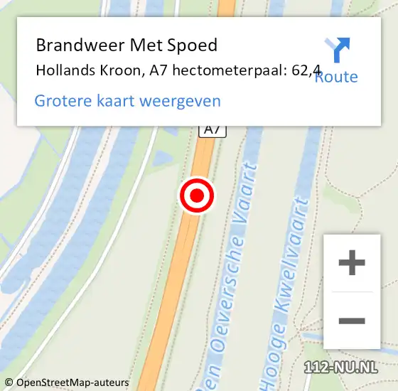 Locatie op kaart van de 112 melding: Brandweer Met Spoed Naar Hollands Kroon, A7 hectometerpaal: 62,4 op 28 december 2023 14:05