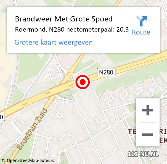Locatie op kaart van de 112 melding: Brandweer Met Grote Spoed Naar Roermond, N280 hectometerpaal: 20,3 op 28 december 2023 17:17