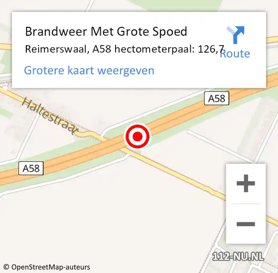 Locatie op kaart van de 112 melding: Brandweer Met Grote Spoed Naar Reimerswaal, A58 hectometerpaal: 126,7 op 3 januari 2024 20:50