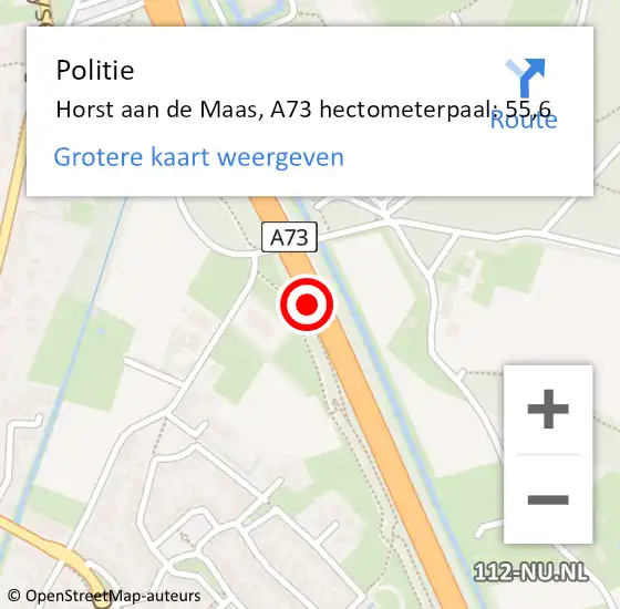 Locatie op kaart van de 112 melding: Politie Horst aan de Maas, A73 hectometerpaal: 55,6 op 8 januari 2024 09:44