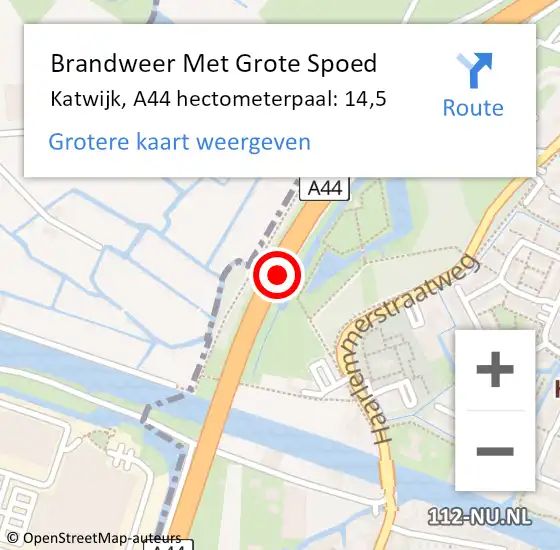 Locatie op kaart van de 112 melding: Brandweer Met Grote Spoed Naar Katwijk, A44 hectometerpaal: 14,5 op 14 januari 2024 13:01