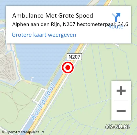 Locatie op kaart van de 112 melding: Ambulance Met Grote Spoed Naar Alphen aan den Rijn, N207 hectometerpaal: 34,6 op 16 januari 2024 14:41