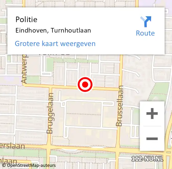 Locatie op kaart van de 112 melding: Politie Eindhoven, Turnhoutlaan op 21 januari 2024 16:16