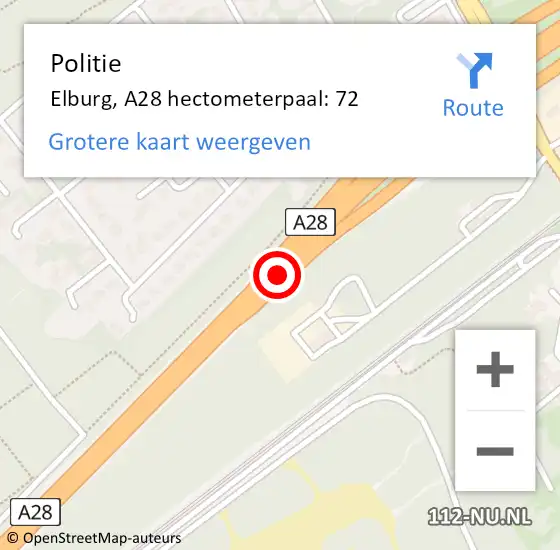 Locatie op kaart van de 112 melding: Politie Elburg, A28 hectometerpaal: 72 op 23 januari 2024 08:19