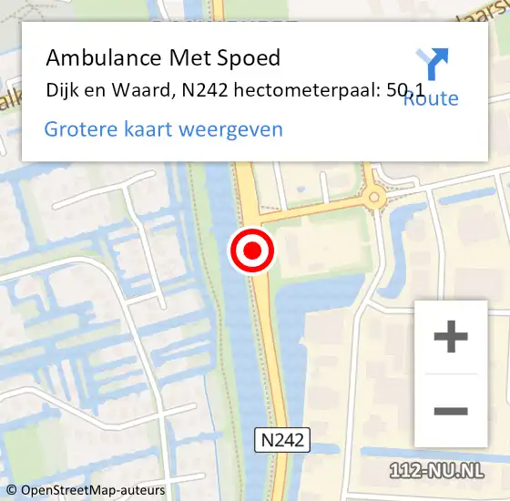 Locatie op kaart van de 112 melding: Ambulance Met Spoed Naar Dijk en Waard, N242 hectometerpaal: 50,1 op 24 januari 2024 07:59