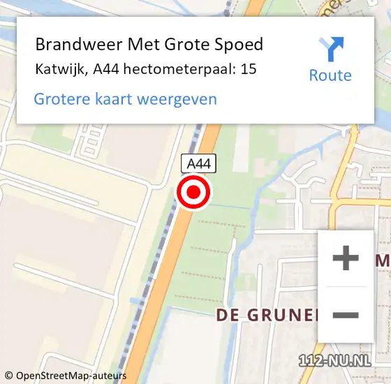 Locatie op kaart van de 112 melding: Brandweer Met Grote Spoed Naar Katwijk, A44 hectometerpaal: 15 op 24 januari 2024 16:06
