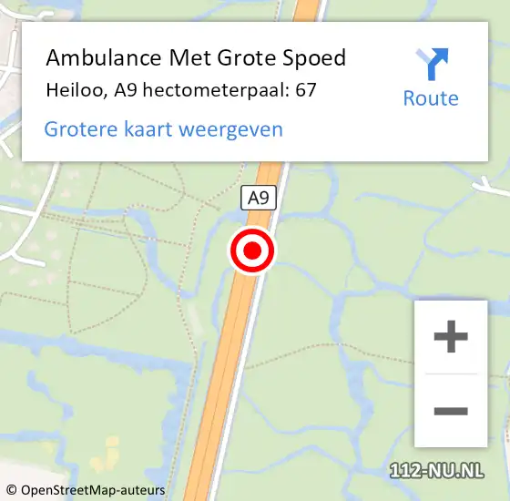 Locatie op kaart van de 112 melding: Ambulance Met Grote Spoed Naar Heiloo, A9 hectometerpaal: 67 op 26 januari 2024 03:27