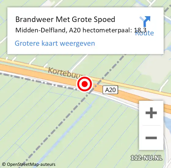 Locatie op kaart van de 112 melding: Brandweer Met Grote Spoed Naar Midden-Delfland, A20 hectometerpaal: 18,3 op 26 januari 2024 15:39
