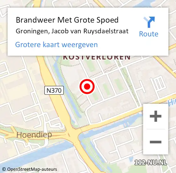 Locatie op kaart van de 112 melding: Brandweer Met Grote Spoed Naar Groningen, Jacob van Ruysdaelstraat op 4 februari 2024 19:30