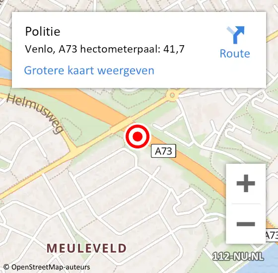 Locatie op kaart van de 112 melding: Politie Venlo, A73 hectometerpaal: 41,7 op 5 februari 2024 08:19