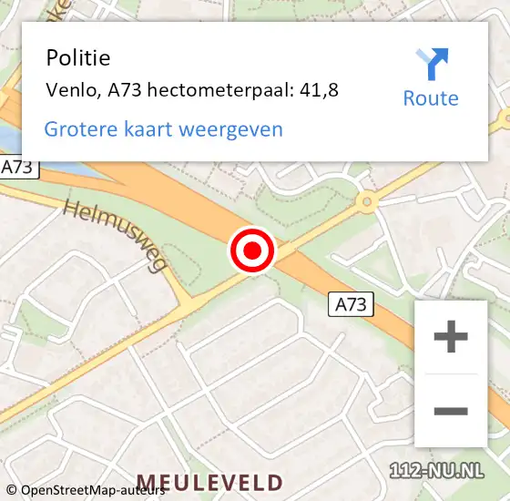 Locatie op kaart van de 112 melding: Politie Venlo, A73 hectometerpaal: 41,8 op 5 februari 2024 08:20