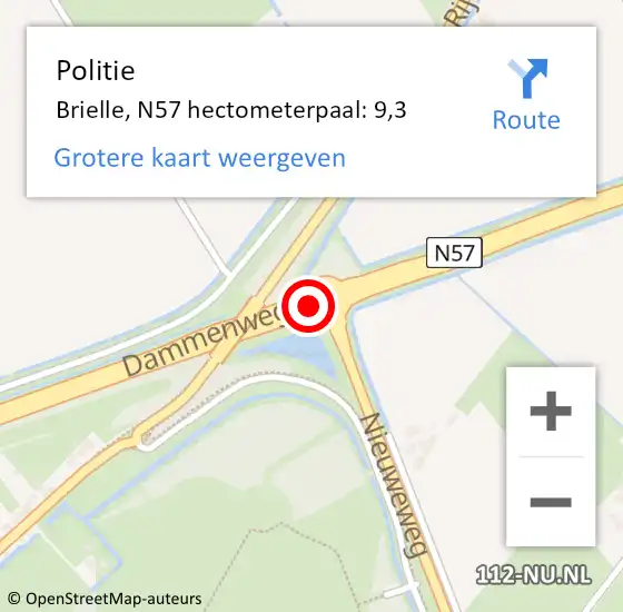 Locatie op kaart van de 112 melding: Politie Brielle, N57 hectometerpaal: 9,3 op 5 februari 2024 21:09