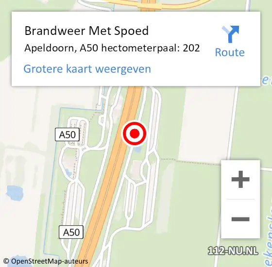 Locatie op kaart van de 112 melding: Brandweer Met Spoed Naar Apeldoorn, A50 hectometerpaal: 202 op 5 februari 2024 21:25