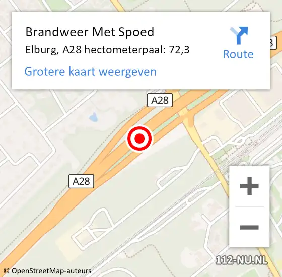 Locatie op kaart van de 112 melding: Brandweer Met Spoed Naar Elburg, A28 hectometerpaal: 72,3 op 5 februari 2024 21:56