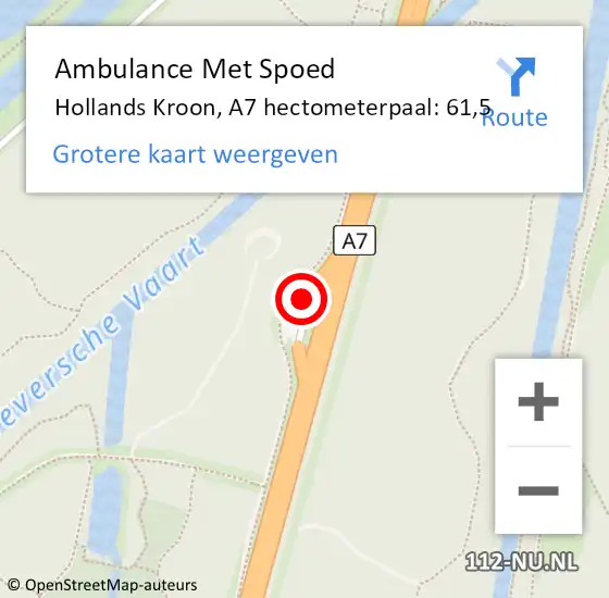 Locatie op kaart van de 112 melding: Ambulance Met Spoed Naar Hollands Kroon, A7 hectometerpaal: 61,5 op 14 februari 2024 13:02
