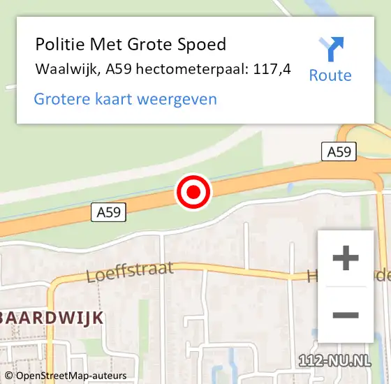 Locatie op kaart van de 112 melding: Politie Met Grote Spoed Naar Waalwijk, A59 hectometerpaal: 117,4 op 15 februari 2024 05:45