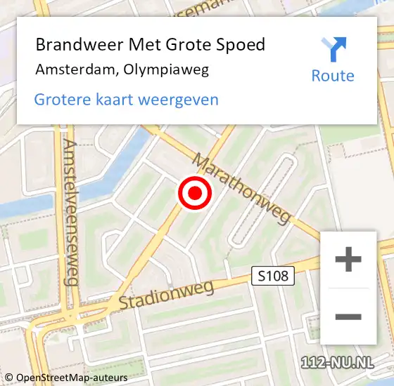 Locatie op kaart van de 112 melding: Brandweer Met Grote Spoed Naar Amsterdam, Olympiaweg op 15 februari 2024 23:09