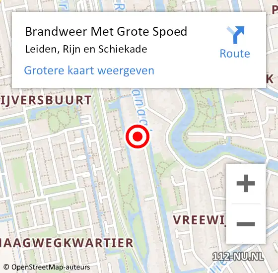 Locatie op kaart van de 112 melding: Brandweer Met Grote Spoed Naar Leiden, Rijn en Schiekade op 16 februari 2024 15:29