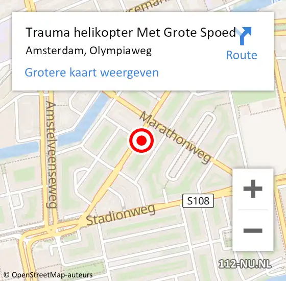 Locatie op kaart van de 112 melding: Trauma helikopter Met Grote Spoed Naar Amsterdam, Olympiaweg op 18 februari 2024 02:57