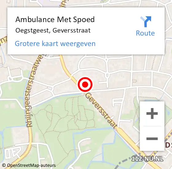Locatie op kaart van de 112 melding: Ambulance Met Spoed Naar Oegstgeest, Geversstraat op 18 februari 2024 03:18