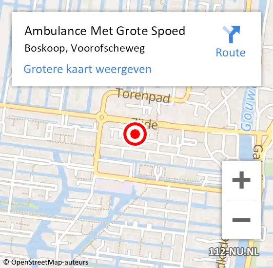 Locatie op kaart van de 112 melding: Ambulance Met Grote Spoed Naar Boskoop, Voorofscheweg op 19 februari 2024 08:47