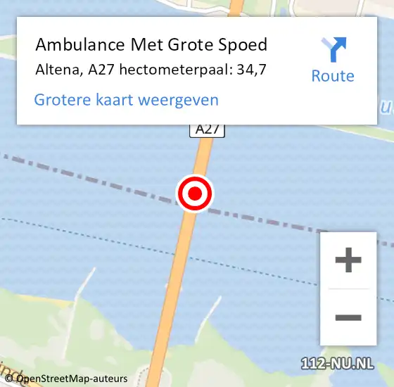 Locatie op kaart van de 112 melding: Ambulance Met Grote Spoed Naar Altena, A27 hectometerpaal: 34,7 op 21 februari 2024 15:07