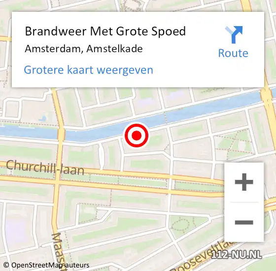 Locatie op kaart van de 112 melding: Brandweer Met Grote Spoed Naar Amsterdam, Amstelkade op 21 februari 2024 20:59