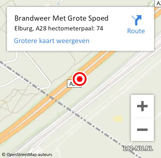 Locatie op kaart van de 112 melding: Brandweer Met Grote Spoed Naar Elburg, A28 hectometerpaal: 74 op 29 februari 2024 10:43