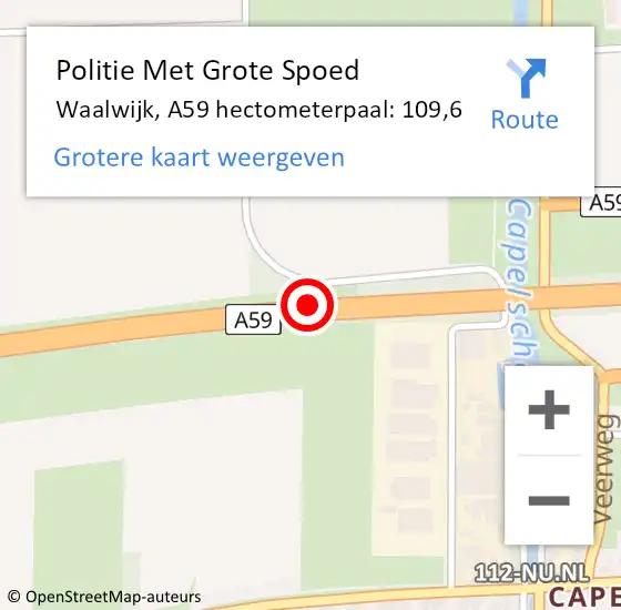 Locatie op kaart van de 112 melding: Politie Met Grote Spoed Naar Waalwijk, A59 hectometerpaal: 109,6 op 2 maart 2024 21:42