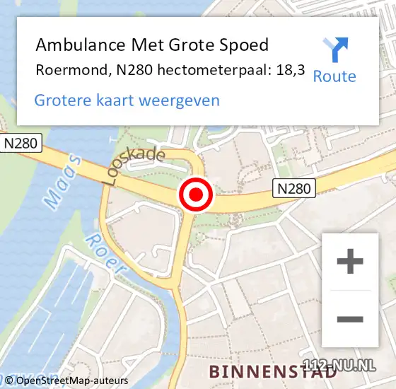 Locatie op kaart van de 112 melding: Ambulance Met Grote Spoed Naar Roermond, N280 hectometerpaal: 18,3 op 3 maart 2024 17:38