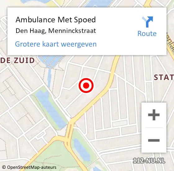 Locatie op kaart van de 112 melding: Ambulance Met Spoed Naar Den Haag, Menninckstraat op 3 maart 2024 18:25