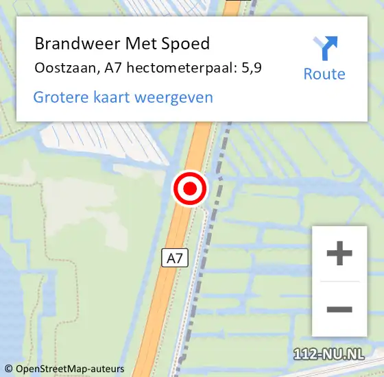 Locatie op kaart van de 112 melding: Brandweer Met Spoed Naar Oostzaan, A7 hectometerpaal: 5,9 op 4 maart 2024 16:00