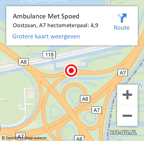 Locatie op kaart van de 112 melding: Ambulance Met Spoed Naar Oostzaan, A7 hectometerpaal: 4,9 op 6 maart 2024 17:38