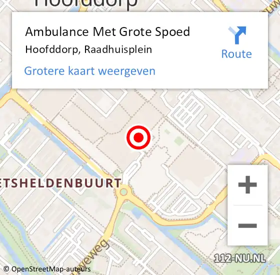 Locatie op kaart van de 112 melding: Ambulance Met Grote Spoed Naar Hoofddorp, Raadhuisplein op 7 maart 2024 08:50