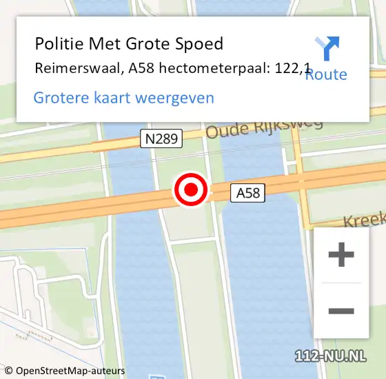 Locatie op kaart van de 112 melding: Politie Met Grote Spoed Naar Reimerswaal, A58 hectometerpaal: 122,1 op 8 maart 2024 08:07