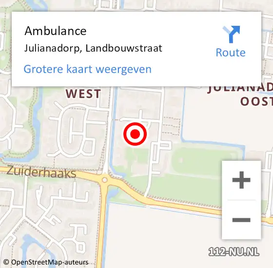 Locatie op kaart van de 112 melding: Ambulance Julianadorp, Landbouwstraat op 11 maart 2024 13:36