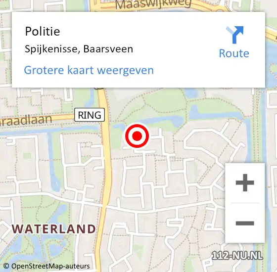 Locatie op kaart van de 112 melding: Politie Spijkenisse, Baarsveen op 13 maart 2024 08:49