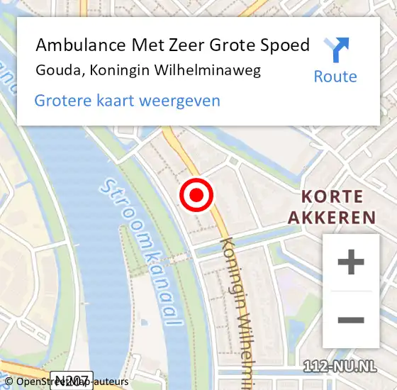 Locatie op kaart van de 112 melding: Ambulance Met Zeer Grote Spoed Naar Gouda, Koningin Wilhelminaweg op 17 maart 2024 11:09