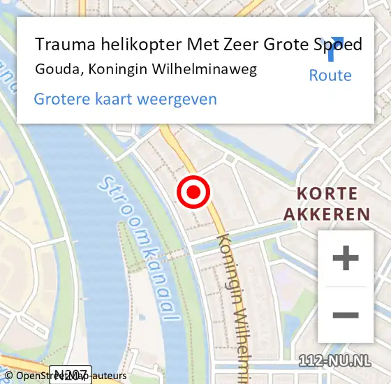 Locatie op kaart van de 112 melding: Trauma helikopter Met Zeer Grote Spoed Naar Gouda, Koningin Wilhelminaweg op 17 maart 2024 11:09