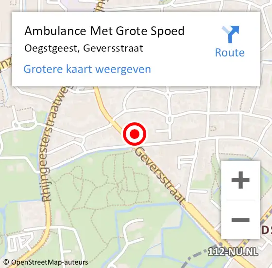 Locatie op kaart van de 112 melding: Ambulance Met Grote Spoed Naar Oegstgeest, Geversstraat op 19 maart 2024 09:17