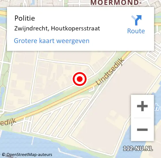 Locatie op kaart van de 112 melding: Politie Zwijndrecht, Houtkopersstraat op 21 maart 2024 12:38
