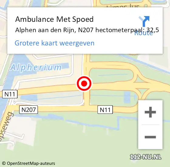 Locatie op kaart van de 112 melding: Ambulance Met Spoed Naar Alphen aan den Rijn, N207 hectometerpaal: 32,5 op 21 maart 2024 15:07