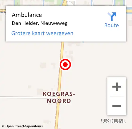 Locatie op kaart van de 112 melding: Ambulance Den Helder, Nieuweweg op 22 maart 2024 08:58