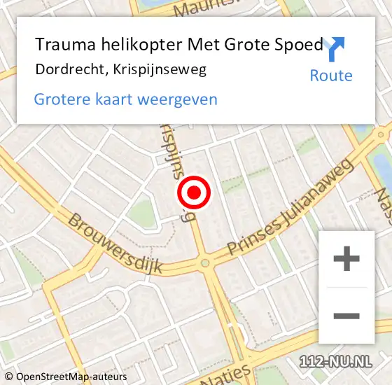 Locatie op kaart van de 112 melding: Trauma helikopter Met Grote Spoed Naar Dordrecht, Krispijnseweg op 22 maart 2024 19:52