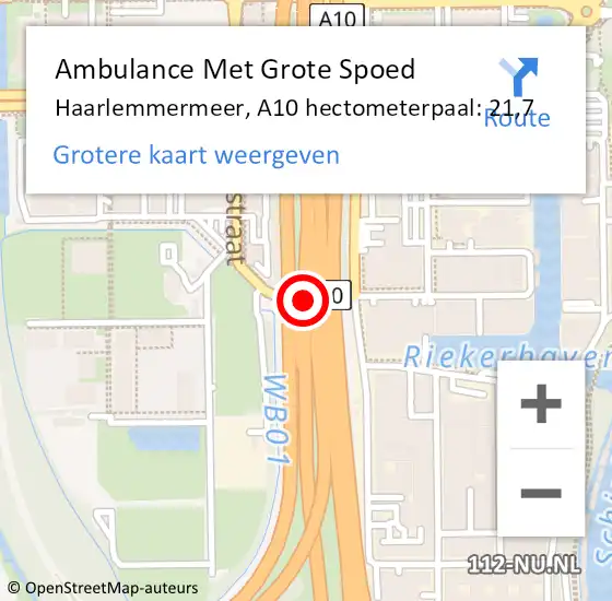Locatie op kaart van de 112 melding: Ambulance Met Grote Spoed Naar Haarlemmermeer, A10 hectometerpaal: 21,7 op 23 maart 2024 07:49