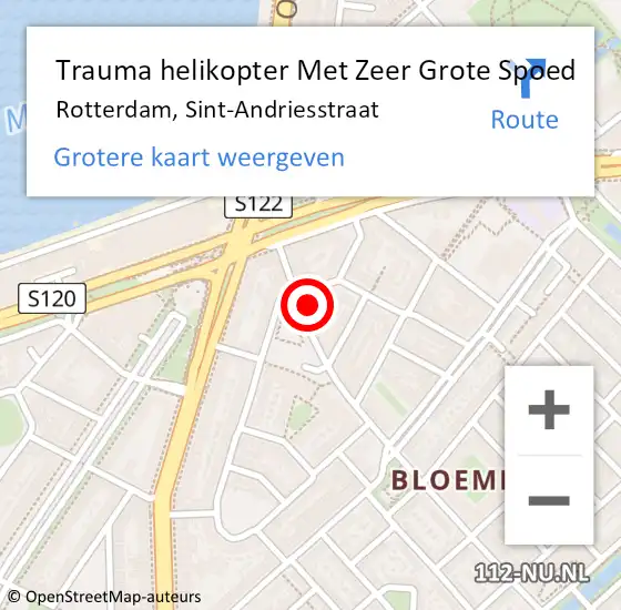 Locatie op kaart van de 112 melding: Trauma helikopter Met Zeer Grote Spoed Naar Rotterdam, Sint-Andriesstraat op 24 maart 2024 11:11